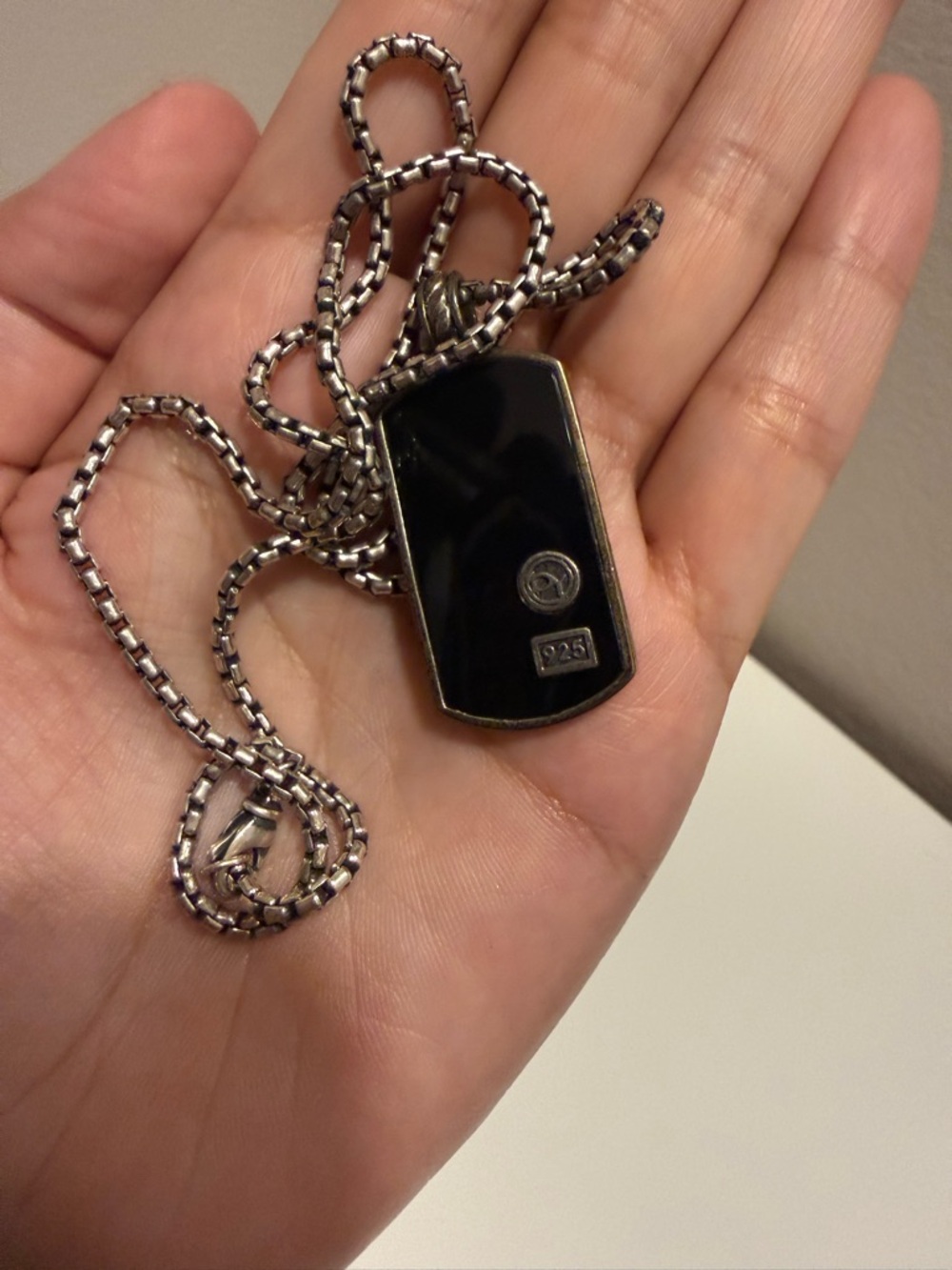 David Yurman Black and Silver Onyx Dog Tag Pendant Necklace - Picture 3 of 5